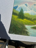 Mountains and Creek Landscape Painting on Canvas, Signed by Artist