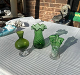 Trio of Green Glass Vases