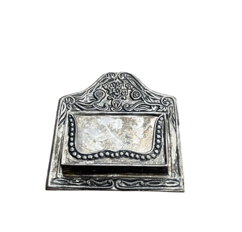 Small Silver Etched Business Card Holder/Office Decor