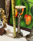 Pair of Silver Tall Etched Candleholders