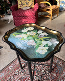 Floral Black Tray With Stand, Made in England