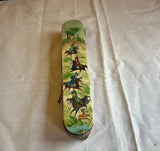 Vintage Asian Wooden Sliding Box With Equestrian Accents
