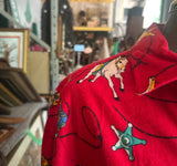 Red Button Down Cowboy Style Shirt With Shoulder Pads