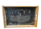 Vintage Needlepoint Golf Wooden Tray