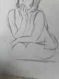 1970s Minimalist Sitting Woman Drawing
