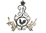 Vintage Black Metal Rustic Style Rooster Chandelier With Leaf Accents