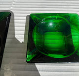 Pair of Stackable Green Glass Square Ashtrays