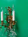 Pair of Brass Sconces With Crystals