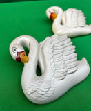 Pair of Small Vintage Ceramic Swan Figurine Wall Hangings
