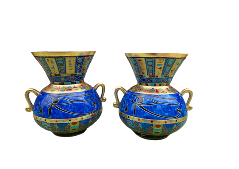 Pair of Egyptian Blue and Gold Vases