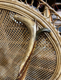 Wooden Carved Vintage Cane With Brass Snake and Braided Accents