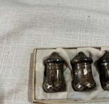 Collection of Sterling Silver Patina Small Salt Shakers With Tray- Set of 6