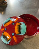 Colorful Red Abstract Ceramic Bowl With Lid