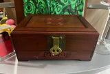 Vintage Asian Style Wooden Green Velvet Lined Jewelry Box With Latch