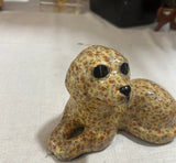 1970s Small Floral Ceramic Painted Dog Sculpture