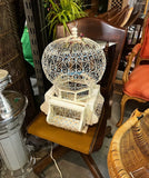 Vintage Indo-French White Metal Bird Cage With Hand Made Bird Figurines