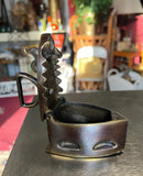 Vintage Miniature Brass Coal Iron With Rooster Accents