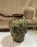 Majolica Style Green Vase Signed