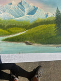 Mountains and Creek Landscape Painting on Canvas, Signed by Artist