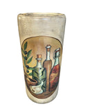 Large Mediterranean Style Ceramic Umbrella Stand With Olive and Wine Details