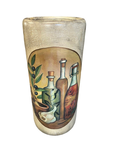 Large Mediterranean Style Ceramic Umbrella Stand With Olive and Wine Details