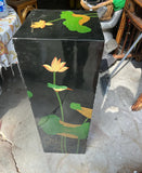 Square Pedestal Black Lacquer With Asian Lotus Accents