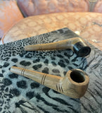 Dominican Wooden Pair of Hand Carved Pipes