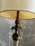 Vintage Brass and White Acanthus Table Lamp with Shade and Pineapple Details