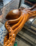 1970s Medium Size Intricate Octopus Hand Carved Wooden Mirror