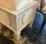 Vintage White Wooden Detailed Carved Bench With Cushion
