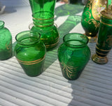 Collection of Venetian Green Glass Serving Pieces With Gold Accents