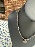 Flower Pendant Silver Necklace With Heart Beads