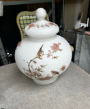 Italian Opaque White Birds and Floral Vase With Lid