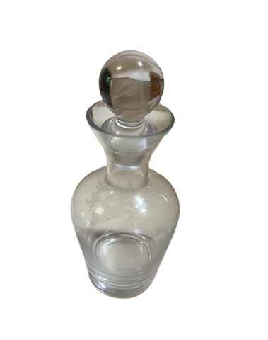 Mid-Century Glass Decanter With Stopper and Etched Bird Details