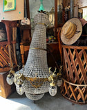 Vintage Extra Large Gold and Crystal Deer Head 18-Light Chandelier