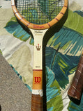 Vintage Collection of Wilson Wooden Tennis Rackets With Blue Accents, Cover, and Guard