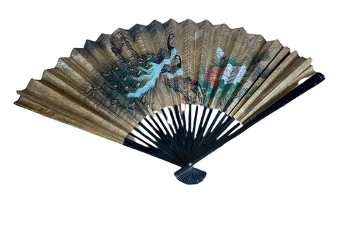 Large Vintage Mid-Century Chinoiserie Peacock Fan