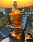 Large Copper Lamp With Stand, Hot Water Kettle Design With Detailed Stitched Shade