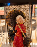 Chinoiserie Lucite Ceramic Red Lady Lamp