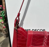 Red Faux Gator Skin Purse With Silver Heart Details