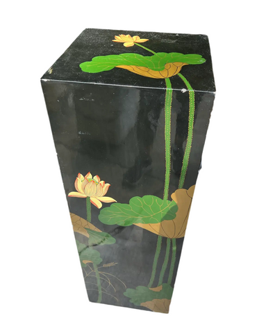 Square Pedestal Black Lacquer With Asian Lotus Accents