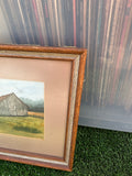 Vintage Framed Landscape Painting of a House