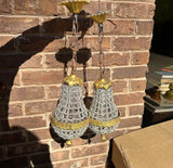 Pair of Gold and Crystal Pendant Lights