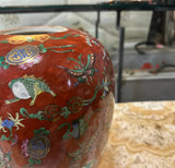Vintage Ceramic Asian Red Detailed Vase With Floral Accents