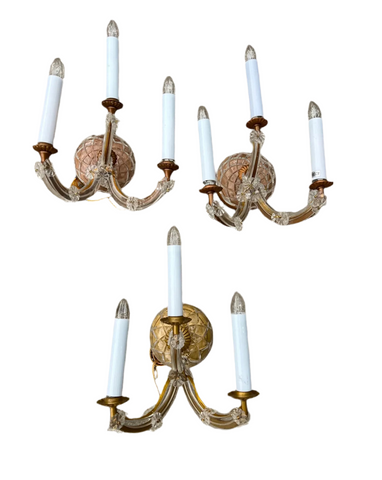 Trio of Gold and Lucite Wall Sconces