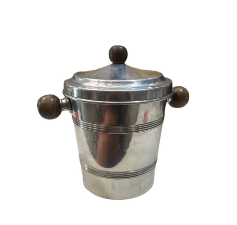 Vintage Silver Ice Bucket With Matching Lids and Wooden Knobs