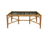 Large Boho Chic Bamboo Dining Table With Tinted Glass Top