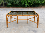 Large Boho Chic Bamboo Dining Table With Tinted Glass Top