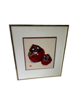 Asian Art Red Symbols Print in Gold Frame