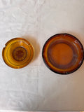 Pair of Round Amber Colored Glass Ashtrays